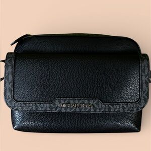 Michael Kors Black Pebbled Leather Crossbody with Gold Logo